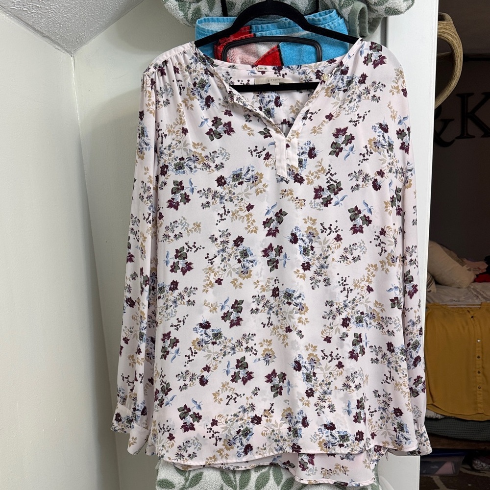 LOFT Floral Blouse - Cream and Purple
